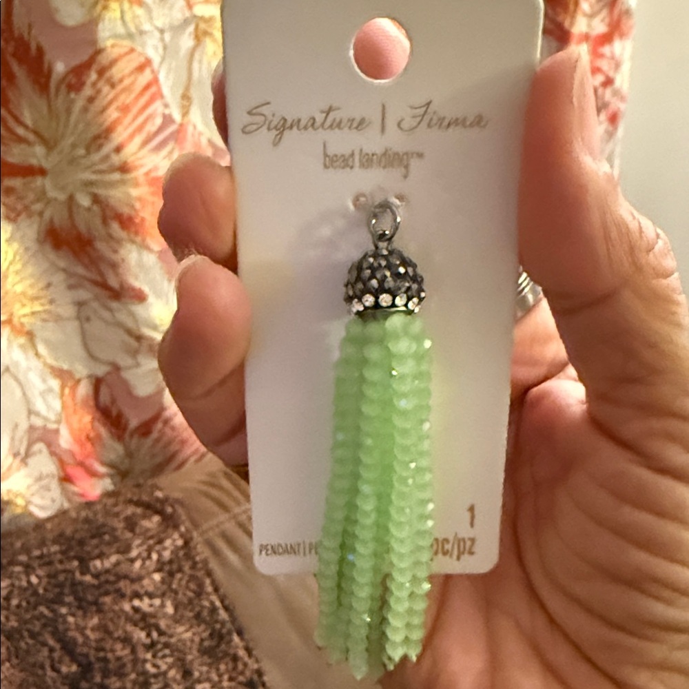 Signature Light Green Beaded Tassel Necklace